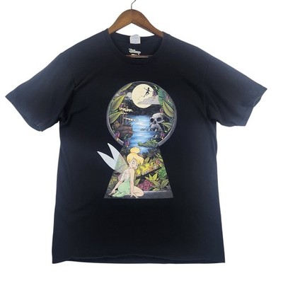 VTG Disney Mens Tinker Bell Peter Pan Neverland Keyhole T-Shirt M Black Graphic
