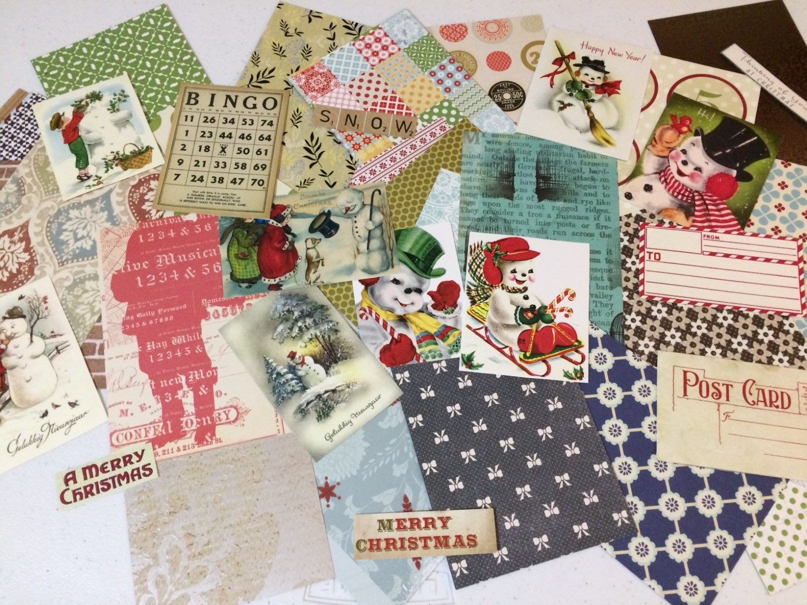 Christmas Scrapbook Paper Double-Sided Kit Snowman Tags Quotes 50 pieces + 2014