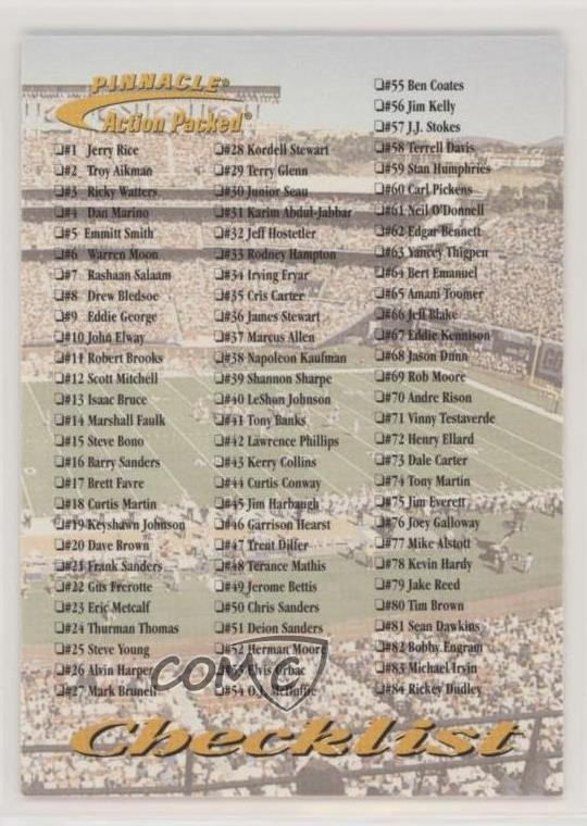 1997 Pinnacle Action Packed Checklist Cards 1-125 and Chase #125 1k3