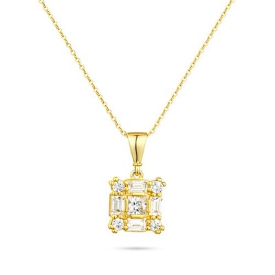 Quadratischer Cluster-Anhänger 9 kt Gelbgold Zirkonia   wählen Sie Ihre 18''-Kette