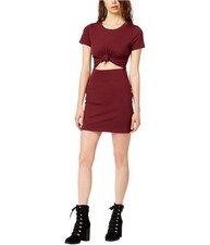 Socialite Womens Tie-Front Cutout Bodycon Dress, wine, S