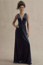 Jenny Yoo Dress V-Neck Navy Velvet Evening Gown 12