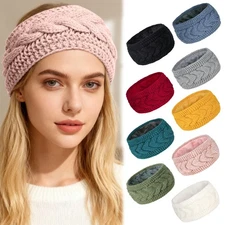Knitted Headband Winter Ear Warmer Lined Hair Band Thermal Head Wrap 