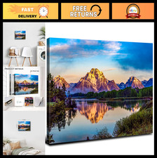 Nature Scenery Wall Art - Grand Teton Mountain Sunset Canvas Print 12x16" Decor