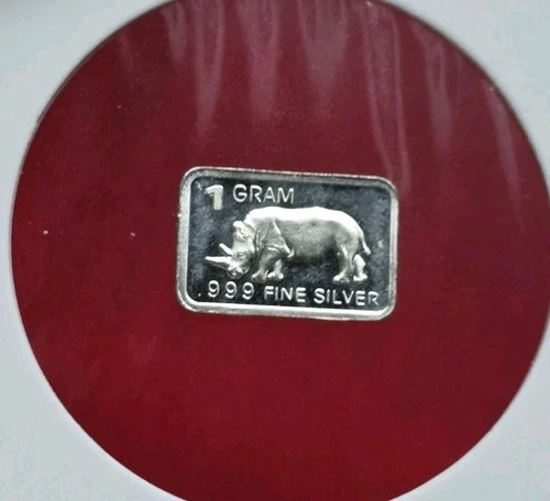 RHINOCEROS 🦏 1 Gram .999 Fine Pure Silver Bullion Mini Square Bar Ingot Coin