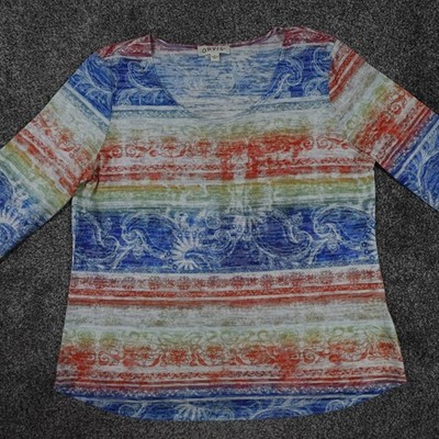 Orvis T-Shirt Psychedelic Pattern Size Medium Women's Round Neck Rave Trippy