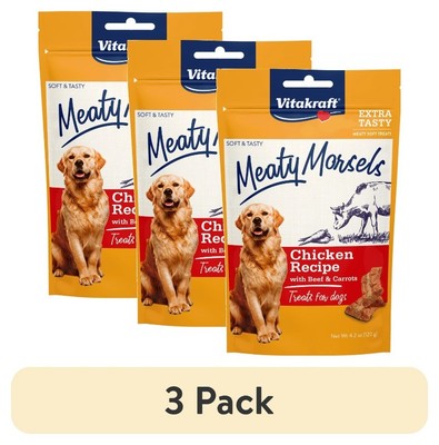 (3 pack) Vitakraft Meaty Morsels: Chicken & Beef with Carrots, Soft Dog Treats