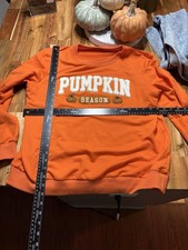 Orange  Pumpkin Season  Embroidered Sweatshirt Large