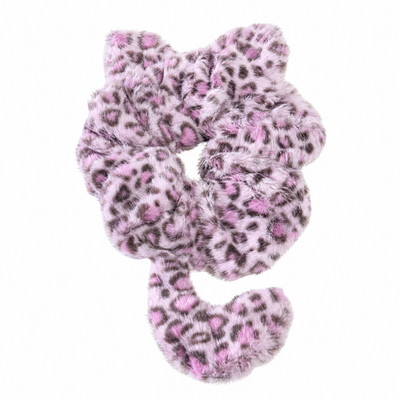 Pink Fluffy Cat Scrunchie Plush Leopard Hair Tie Cute Curly Fur Hair Accessory