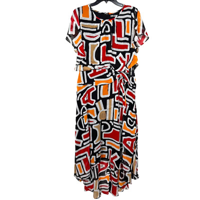 Karl Lagerfeld Dress 8 Black Red Print Artsy High Low Flutter Flowy Unique