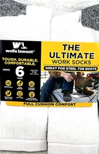 Wells Lamont Men’s Work Crew Socks 6-Pk White/Gray Great For Steel Toe Boot 7-12
