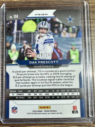 DAK PRESCOTT 2020 PANINI PRIZM #150 RED WAVE PRIZMS PARALLEL #/149 - Picture 2 of 2