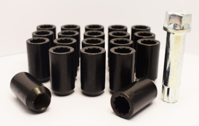 20 x Black Alloy Wheel Tuner Nuts M12 x 1.5 Taper + Key