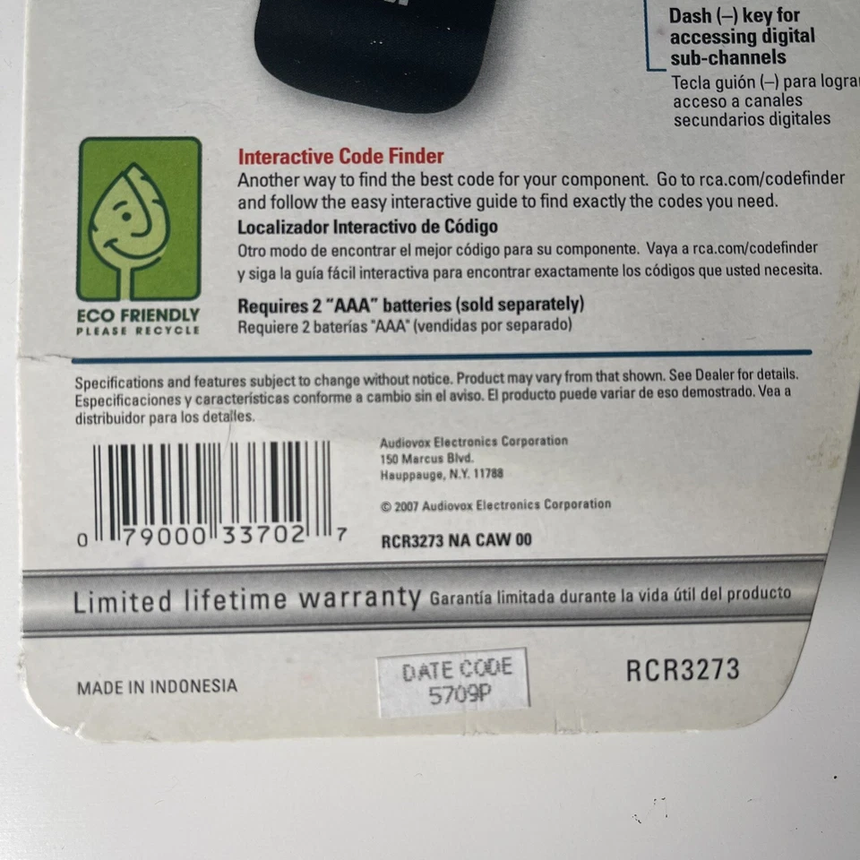 RCA Remote Control RCR3273 Universal 3 device Lg Keys TV DVD VCR - Image 4 of 4