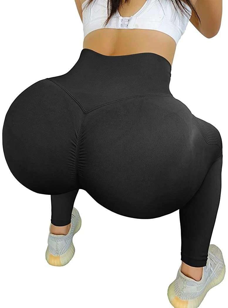 MOSHENGQI Womens Seamless Butt Lift Leggings High Waisted Yoga Pants Ribbed  Work