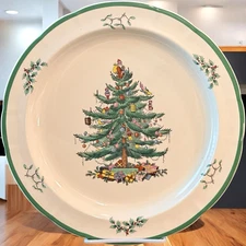 Spode Christmas Tree Pattern Holiday 12" Round Platter Chop Serving Plate