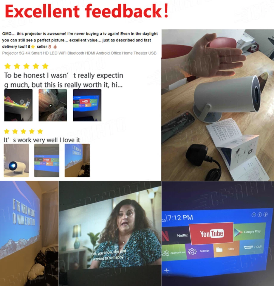 4K Projector Netflix 50000LMS 1080P 5G WiFi Bluetooth Video Home Theater Android - Image 2 of 4