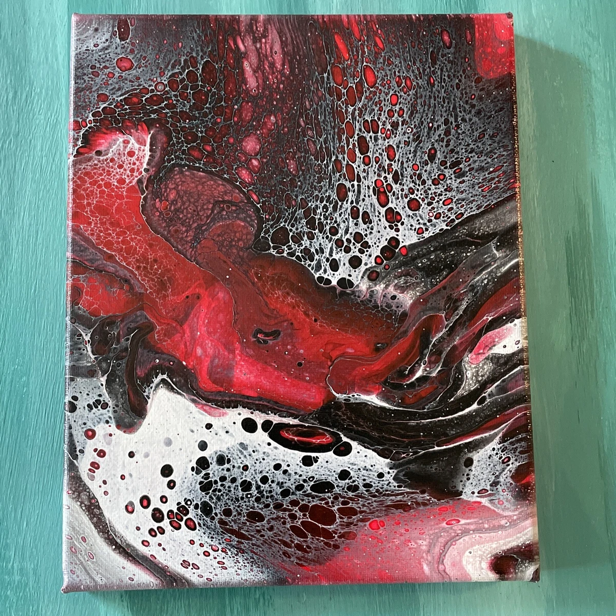 Red Black White Abstract Acrylic Pour Fluid Art Painting 8 X 10 canvas  original