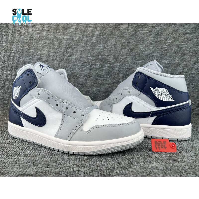 Nike Air Jordan 1 AJ1 Mid Men's White Wolf Gray Midnight