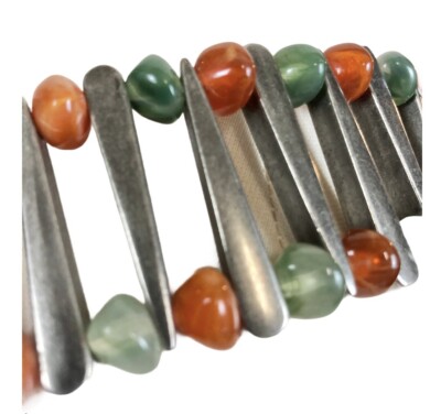 Silver Chain Stone Belt Women Heavy Spike Metal Jade Green  display picture 1