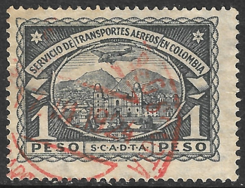 Colombia Airmail Scott C47 VF Orange SCADTA Cancel 1P Black 1923 Used