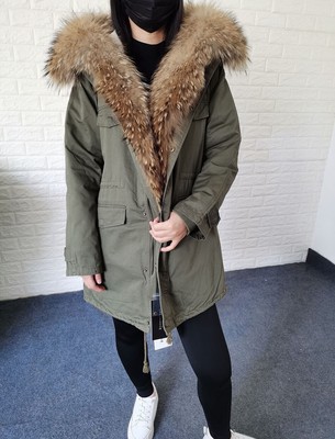 Women Coat Real Raccoon Fur Collar Hooded Jackets Parka Lamb fur Lined Waistcoat