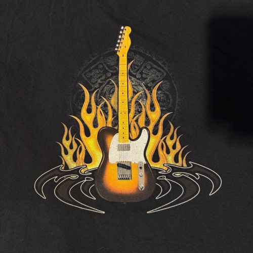 Y2K JNCO Tribal Flame Bass Rock Guitar Black Graphic Tshirt - 2XL - Picture 2 of 8