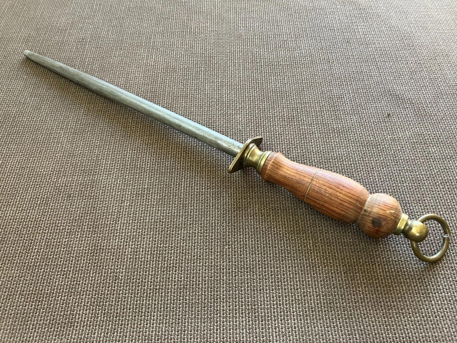 Vintage Kershaw 15.5 " Knife Honing Steel Wood and Brass Handle