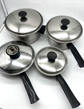 Vintage Seal O Matic 18-8 Stainless Steel Pots 3ply USA 4 PC Set
