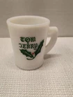 RARE Vintage Mckee Tom & Jerry Holly White Milk Glass Mug