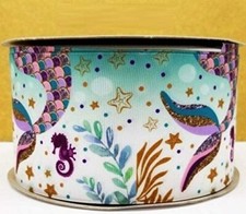 GROSGRAIN RIBBON 5/8", 7/8",1.5", 3" Mermaid Tail Ocean animals Sea Printed