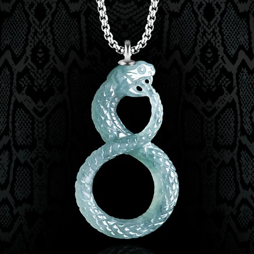 VETEMENTS Collana Ciondolo Serpente Zodiaco Giada Verde Birmania Naturale Certificato Grado A