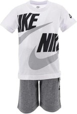 NIKE Kids 2 Pc Futura Short Set White Navy Gray Cotton Blend Size 5 NWT