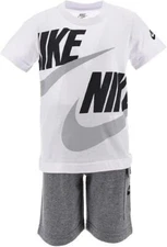 NIKE Kids 2 Pc Futura Short Set White Navy Gray Cotton Blend Size 5  NWT