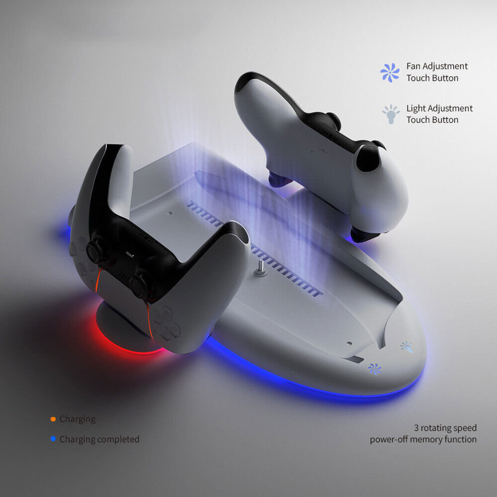 Charging Station Dock Stand Cooling Fan RGB For PS5 Slim Console Dual Controller-image