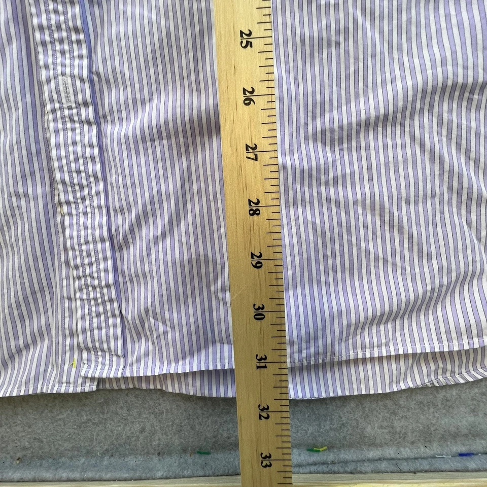 Camisa Thomas Rosa Para Hombre 18 35.5 Púrpura Rayas Manga Larga Abotonada Clásica Foto 3 de 4