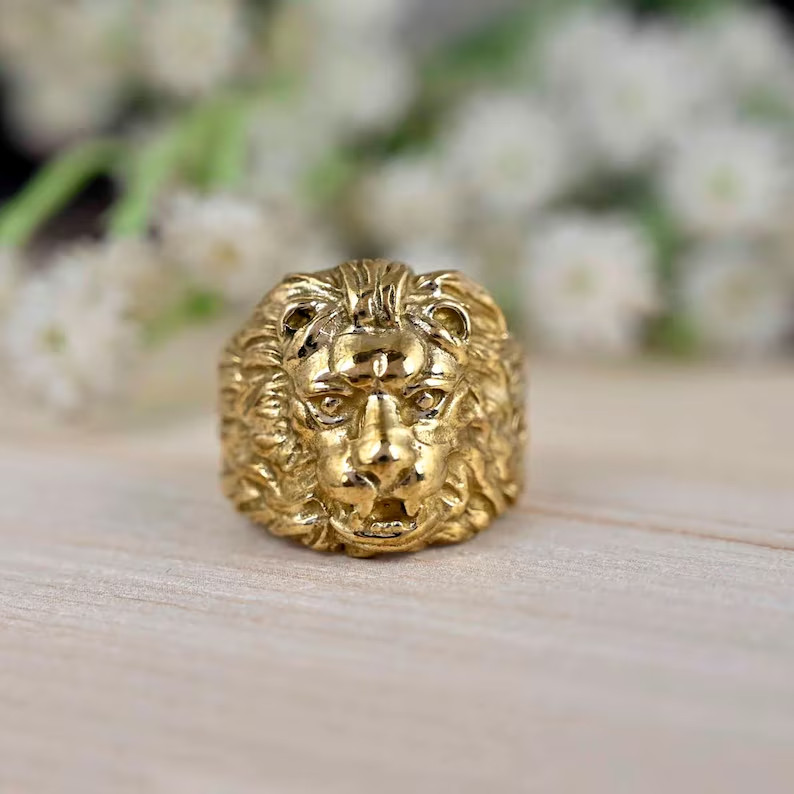 18K Oro Amarillo Sobre Meñique León Signet Hombre Anillo Tamaño Todo Varias 8-17