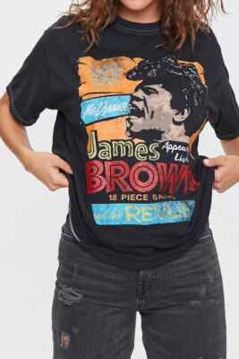 James Brown Womens James Brown Distressed Print Black Shirt NWT S/M, M/L