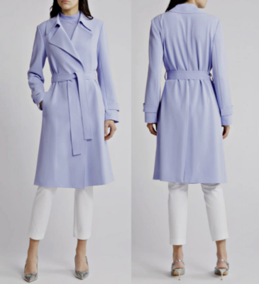 Theory Oaklane CL Admiral Crepe Trench Belted Wrap Coat in Grotto  