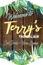 Personalized Wood Effect Bar Sign Custom Tropical Tiki Bar Decor