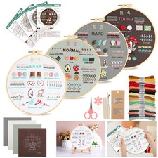 4 Embroidery Starter Set Cross Stitch Stamped DIY Decor Craft for Beginners