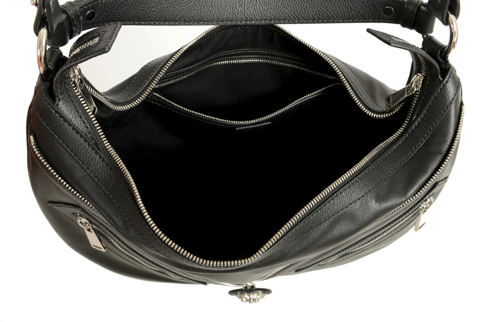 G1N con etiquetas Versace Mujer Negro 100 Cuero Cabeza de Medusa Logo Hobo Bolso de Mano Sho Foto 2 de 4