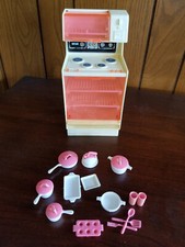 1978 BARBIE Dream Kitchen Microwave Oven Pots Pans Kettle Utensils Pink Mattel