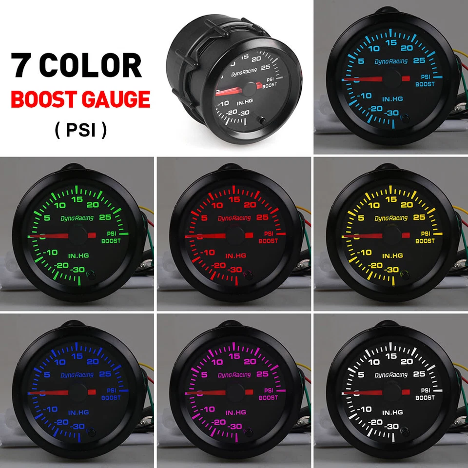 2'' 52mm Universal Car Pointer 7 Color LED Psi Turbo Boost Gauge Pressure Meter - Image 3 of 4
