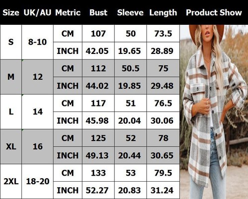 Women Check Fleece Casual Jacket Shacket Baggy Tartan Tops Shirts Coat PLUS SIZE - Picture 21 of 21