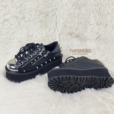 Grave Digger 04 Black Chrome Toe Plate Spiked Shoe Men 4-13 Goth Punk NY  DEMONIA