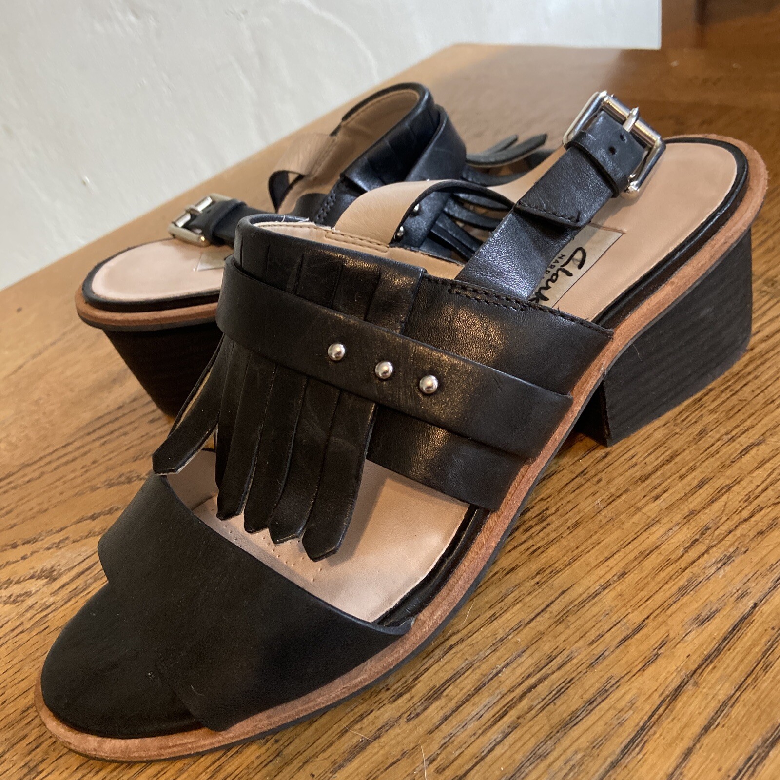 WOMENS CLARKS NARRATIVE UK 6 EU 39 BLACK LEATHER SLINGBACK BLOCK HEEL