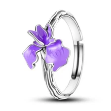 MULA Original Purple Iris Flower Open Ring For Women Jewelry 925 Sterling Silver