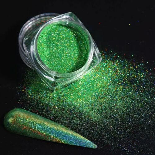 #32 Forest Green HOLO Nail Glitter Powder Holographic Laser Effect Fine Dust - Picture 1 of 6