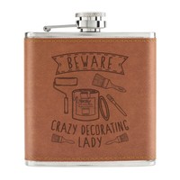 Beware Crazy Dekoration Lady 170Ml Pu-Leder Flachmann Tan Mum Muttertag Diy